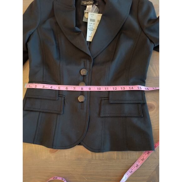 Cache Tailored Fit Blazer Women's Sz S Black Flap Pockets 3 Button Lined Jacket - Picture 10 of 16